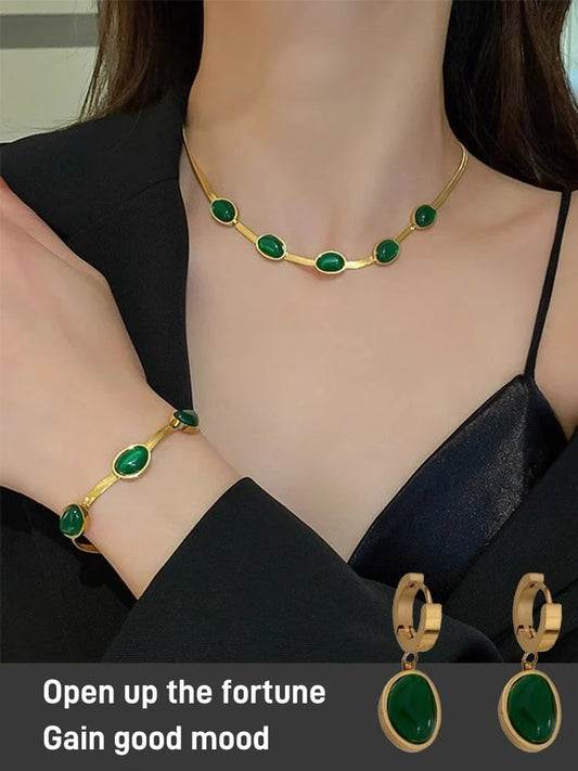 ⏳Emerald Necklace Earrings Bracelet