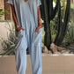 Casual V-neck Solid Color Jumpsuit