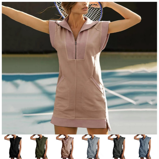 🔥HOT SALE🔥Women's Sporty Half Zip Pullover Sleeveless Mini Dress
