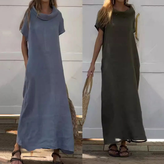 Women’s Cowl Neck Cotton and Linen Casual Dress