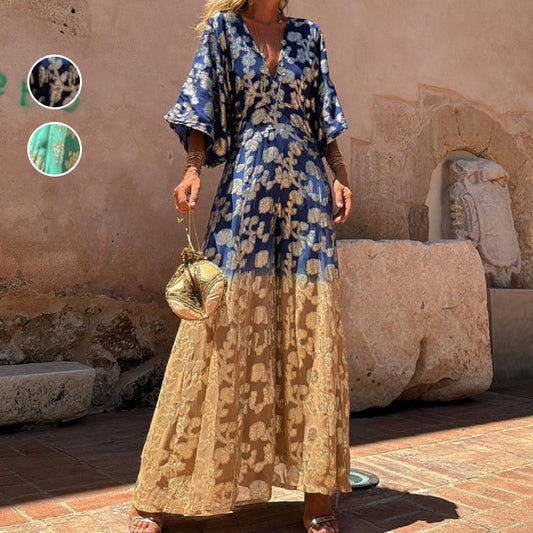 💕Summer Hot Style 💕Women’s Elegant V-Neck Floral Print Wide-Leg Flowy Jumpsuit