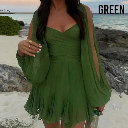 Wrap V-Neck Split Sleeve Tie Waist Dress