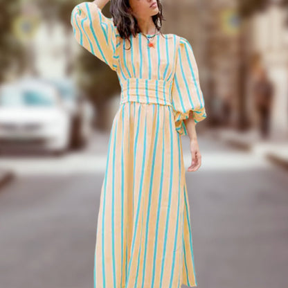 Fashion Breathable Vertical Striped Backless Dress