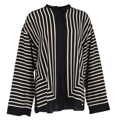 Casual Striped Round Neck Button Front Blouse