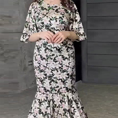 Floral Print Fishtail Midi Dress