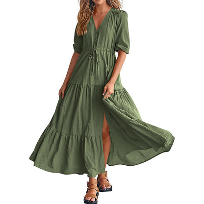 Elegant V-neck Split Boho Long Dress