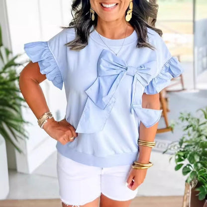 Bow Tie Short Ruffle Sleeve Top