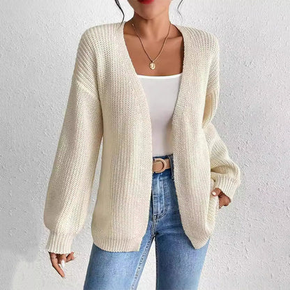 Chunky Knit Open Front Cardigan with Lantern Sleeves