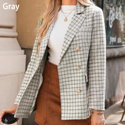 Plaid Tweed Blazer Jacket for Women