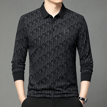 Men's Letter Print Lapel Long Sleeve Shirt