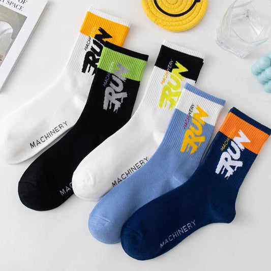 Buy 5 Get 5 Free Letter Blocking Mid-Calf Socks