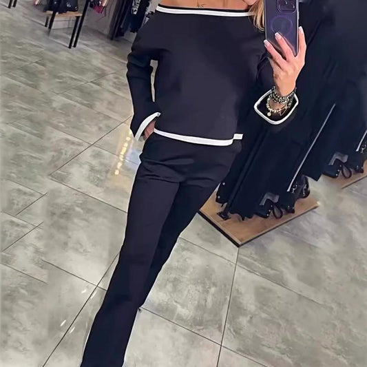 Women’s Casual Chic Long-sleeve Top and Straight Pants Set