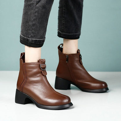 Retro Round Toe Chunky Block Heel Ankle Boots