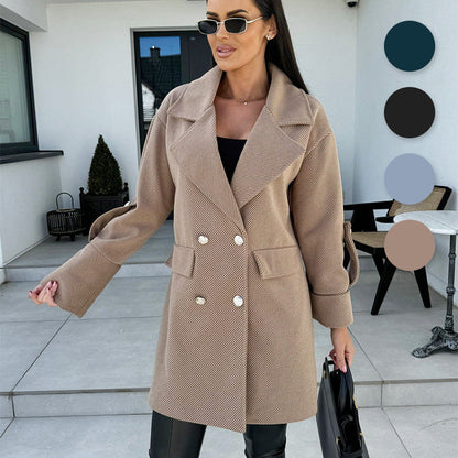 Women's Solid Color Double Breasted Coat