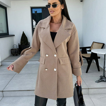 Women's Solid Color Double Breasted Coat