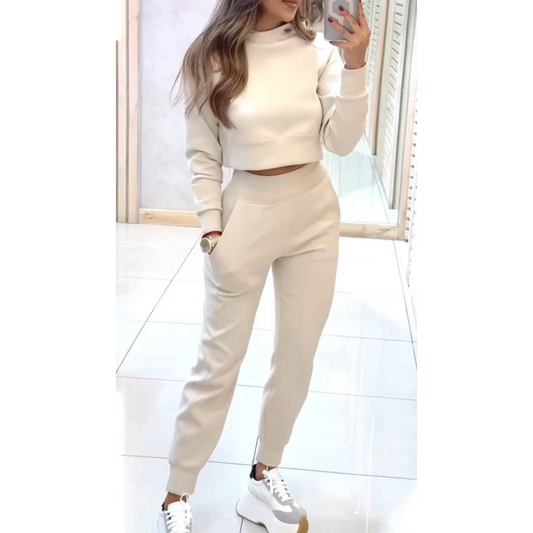 Women's High Collar Sweatshirt and Pants with Cuffs 2-Piece Set