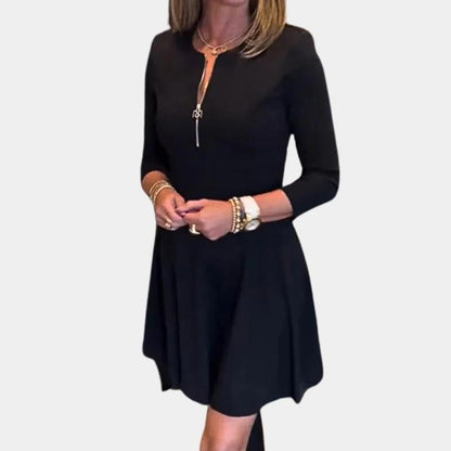 Women’s Elegant Half-zip Round Neck Dress in Solid Color