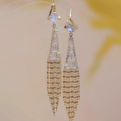 [ideal gift] Rhinestone Tassel Earrings