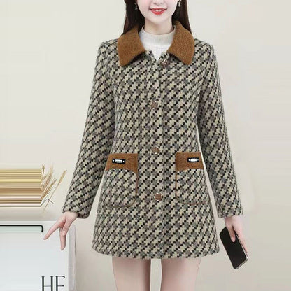 Women's Single Breasted Mid-Length Coat with Plush Lining