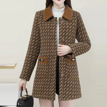 Women's Single Breasted Mid-Length Coat with Plush Lining