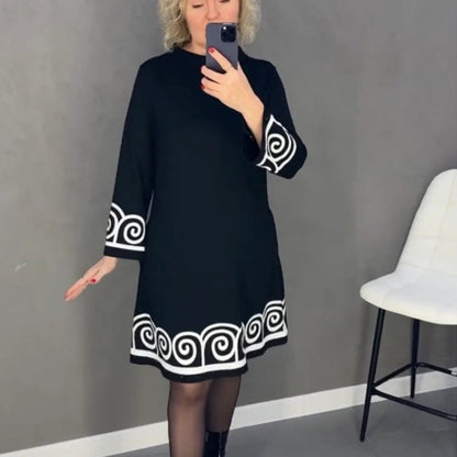 Abstract Pattern Long Sleeve Dress