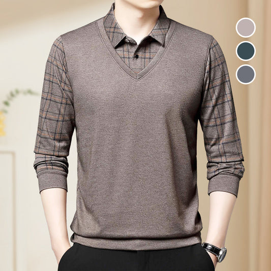 Men's Fake Two Piece Lapel Long-Sleeve Tops