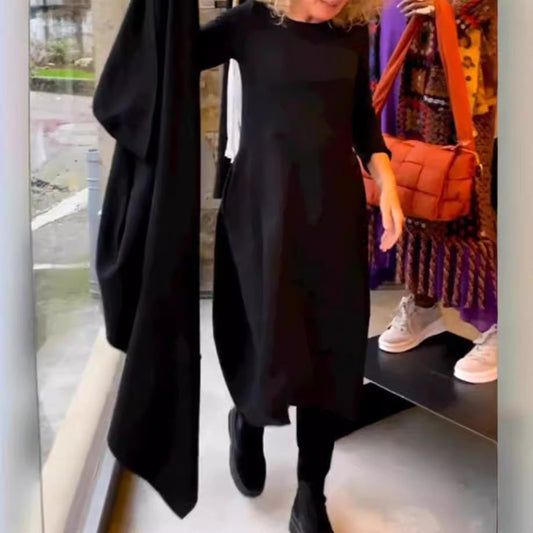 ✨️56% from réduction✨️Robe with long sleeves and round neck in a plain colour