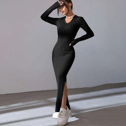 V Neck Bodycon Knit Dress