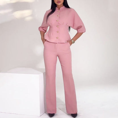 Stylish Pink Waist Cinching Top & Pants Set