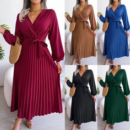 🎅Xmas Sales - 50% OFF🎄Women's Long Length Pleated Wrap Tie Dress