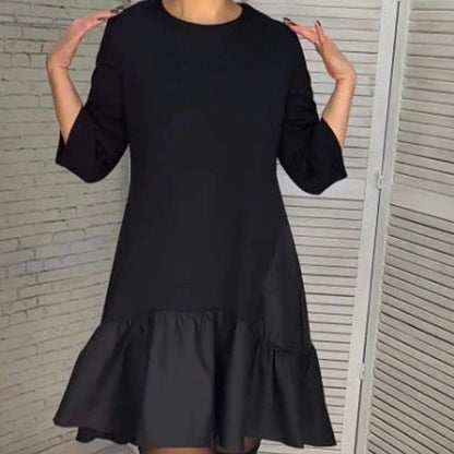 💥Loose Pleated Elegant Black Dress with Seven-pointed Sleeves