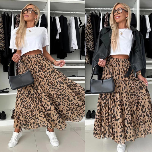 Women's Leopard Print Skirt with Elastic Waist