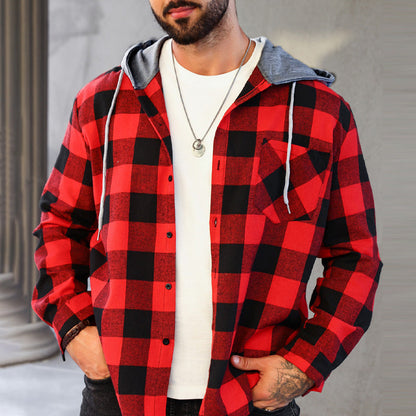 🎅Xmas Sales - 50% OFF🎄Men's Versatile Hooded Plaid Flannel Shirt