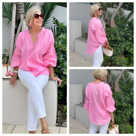 💖Limited Sale 50% OFF💖Women’s Pink Ruched Blouse